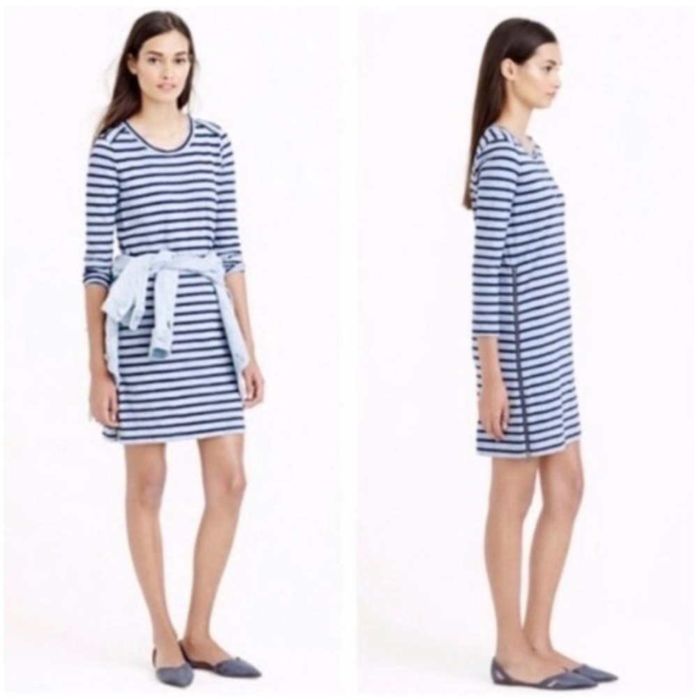 J. Crew Women's Maritime Striped Side Zippered Dress Size M Blue Gray Nautical